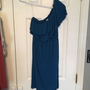 One Shoulder Blue Dress